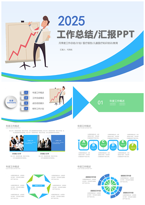 2025蓝色年终总结工作汇报计划PPT模板