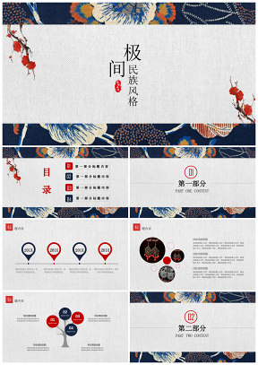 藍(lán)色復(fù)古民族風(fēng)花紋風(fēng)格宣傳PPT模板