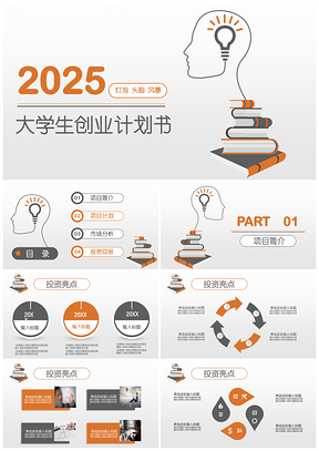 2025灰色简洁思路清晰大学生创业商业融资计划书PPT模板