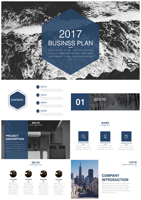 完整框架蓝色素雅简约商业计划书通用PPT模板