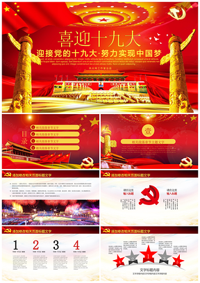 红色十九大政府系统党政主题党建党课两会PPT模板