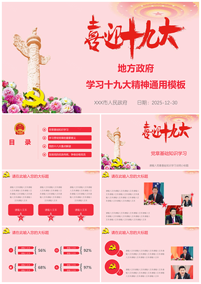 2025红色地方政府学习十九大精神通用PPT模板