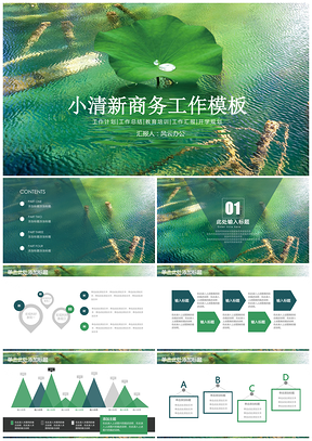 小清新荷叶简约商务年终工作总结计划通用动态PPT