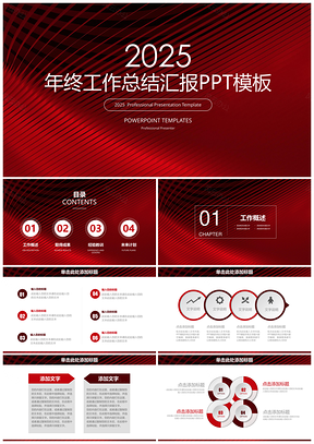 2025报告红色简约年终工作总结汇报PPT模板