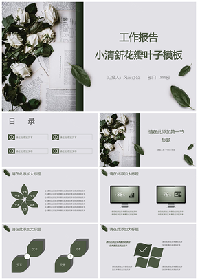工作报告小清新花瓣叶子模板