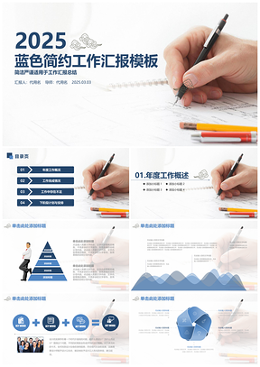 2025年终总结蓝色简约商务办公工作总结汇报动态PPT模板