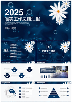 2025蓝色唯美清新年终工作总结计划汇报动态PPT模板