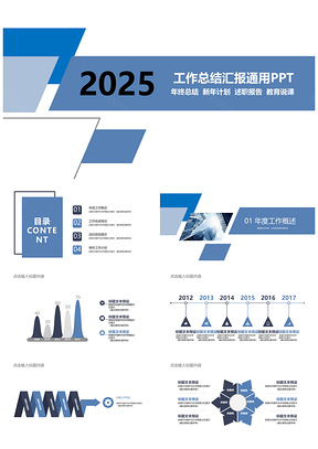 2025蓝色简洁大气工作总结汇报通用PPT模板