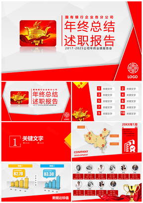 2025红色金融企业及国有银行年终总结及述职报告PPT模板