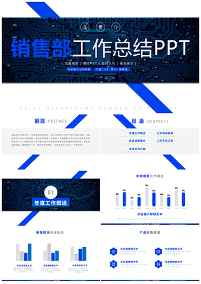 2025蓝色商务销售工作汇报总结PPT模板