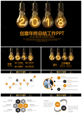 黄色创意灯泡商务年终工作总结计划动态PPT模板