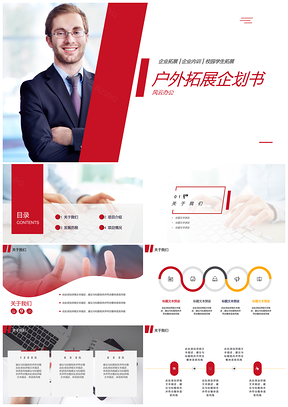 红色简约大气工作汇报企划书精美PPT模板