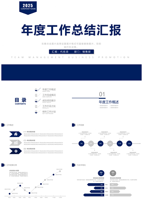 2025蓝色简约企业年终报告总结工作计划PPT模板