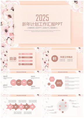 2025粉色小清新唯美文藝花卉年終工作總結(jié)匯報(bào)動(dòng)態(tài)PPT模板