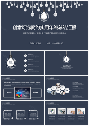 创意灯泡简约实用年终总结汇报PPT模板