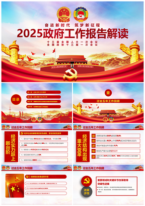 2025红色全国两会政府报告PPT模板