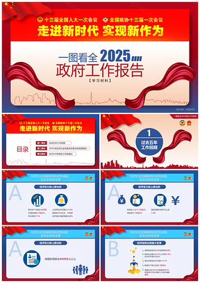 2025紅色聚焦兩會(huì)一圖看全202X政府工作報(bào)告PPT模板