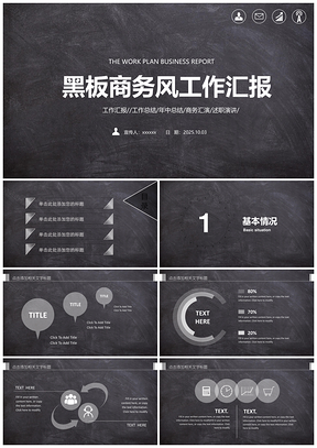 2025黑色创意黑板工作总结商务汇报PPT模板