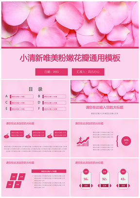 粉色小清新唯美粉嫩花瓣PPT模板