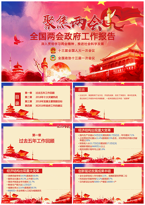 红色解读年全国两会政府工作报告PPT模板