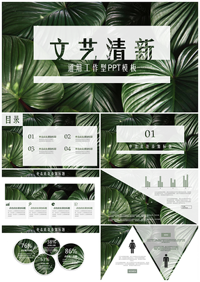 绿色文艺清新清爽商务工作通用PPT模板