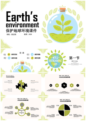 绿色世界环境日教学设计教师教育教学课件PPT模板