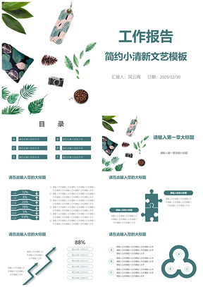 2025白色工作報告簡約小清新文藝PPT模板