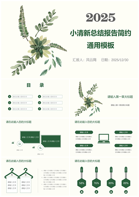 小清新总结报告简约通用PPT模板