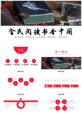 红色全民阅读书香中国读书分享会PPT模板
