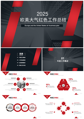 2025欧美大气红色工作总结PPT模板