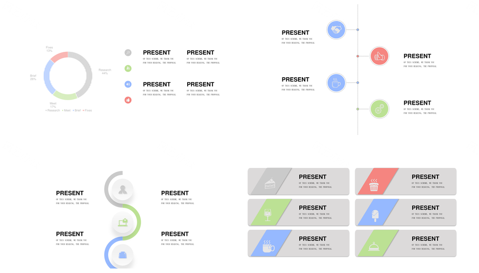 彩色小清新商务数据关系并列关系PPT图表合集