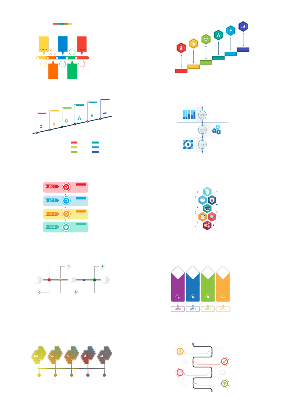 创意设计时间轴并列关系递进关系PPT图表合集