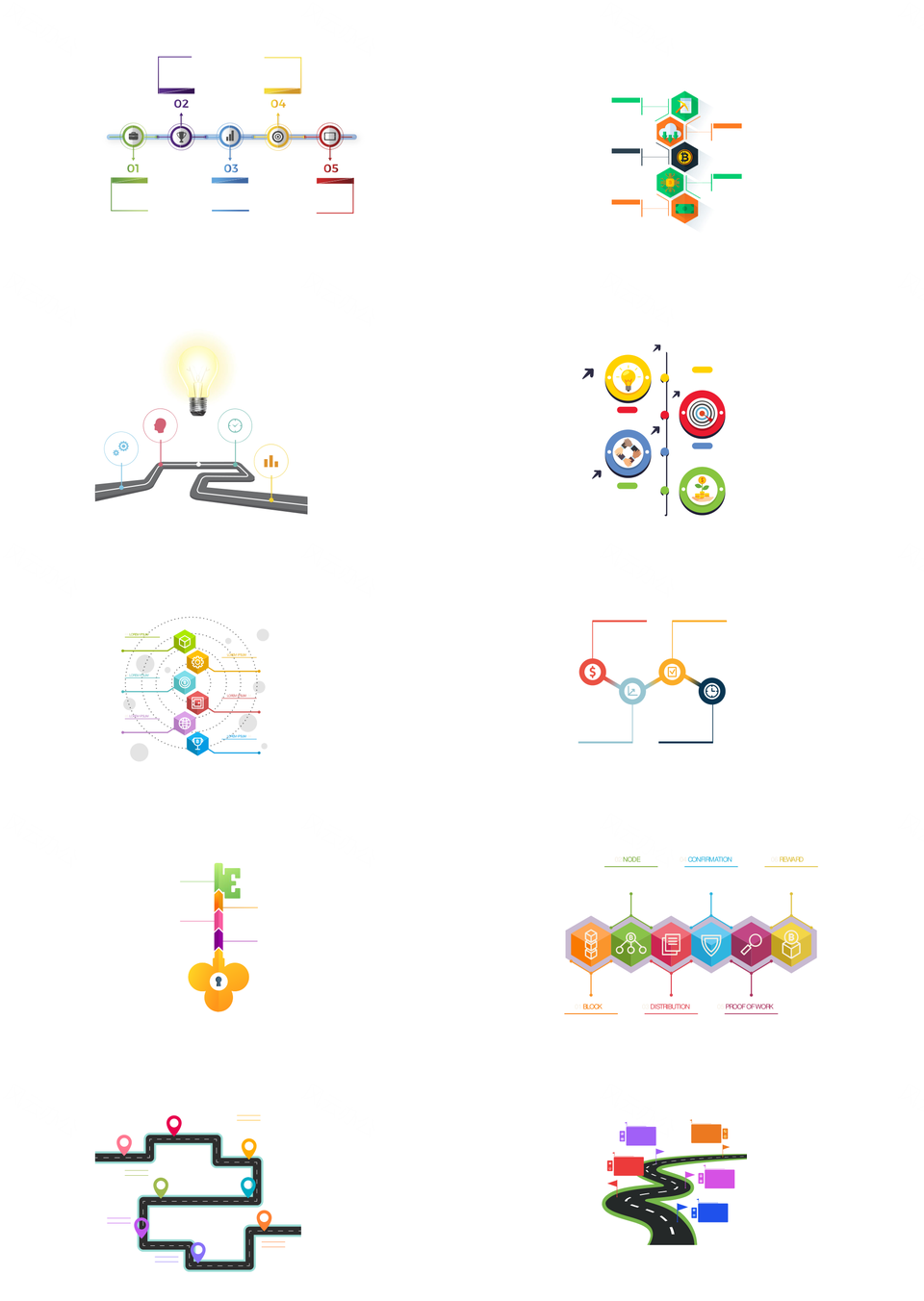 创意设计时间轴并列关系递进关系PPT图表合集