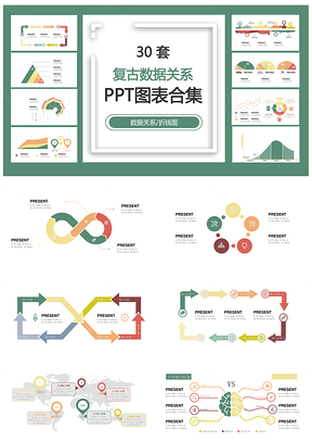 复古数据关系数据关系折线图PPT图表合集