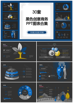 黑色创意商务30套环形图对比图并列图PPT图表合集