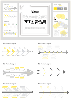 黃灰色魚骨流程圖并列關系魚骨圖流程圖PPT圖表合集