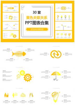 黄色关联关系并列关系关联关系PPT图表合集