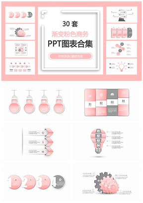 渐变粉色商务并列关系递进关系PPT图表合集