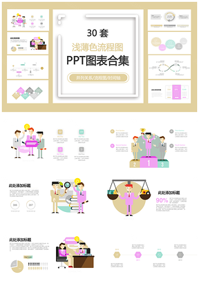 浅薄色流程图并列关系流程图时间轴PPT图表合集