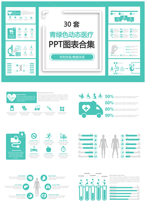 青绿色动态医疗并列关系数据关系PPT图表合集