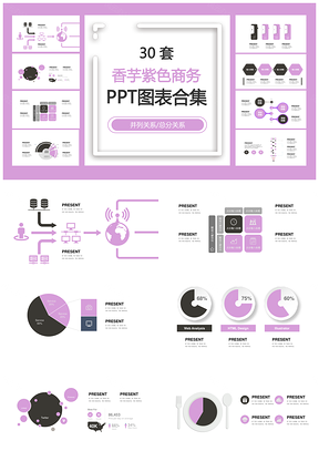 香芋紫色商务并列关系总分关系PPT图表合集