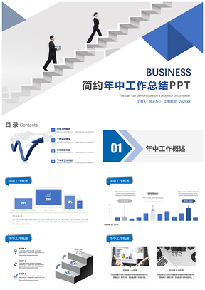 2025简约年中工作总结PPT模板