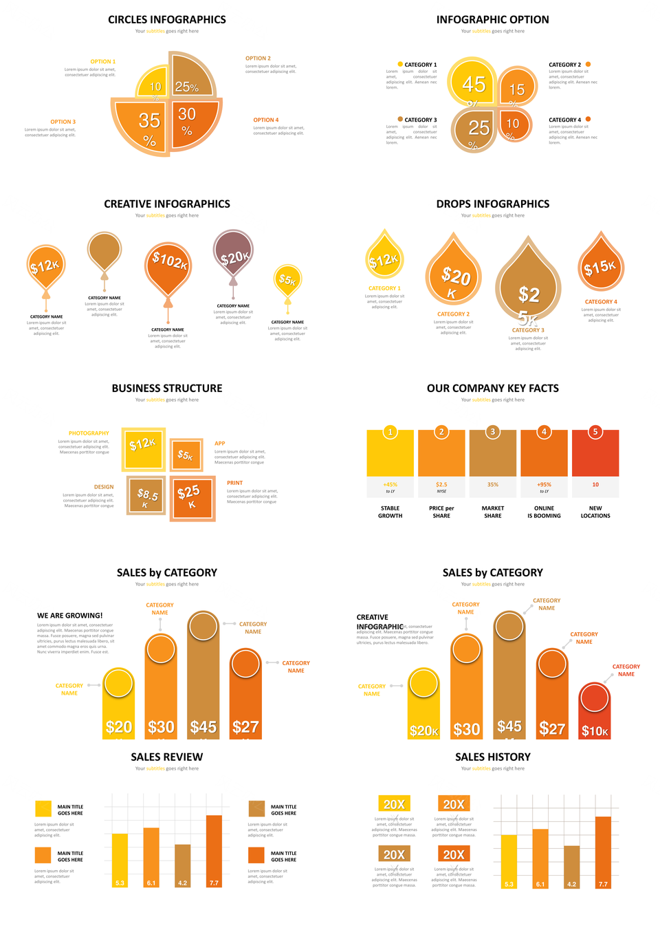 橙黄色并列关系PPT模板