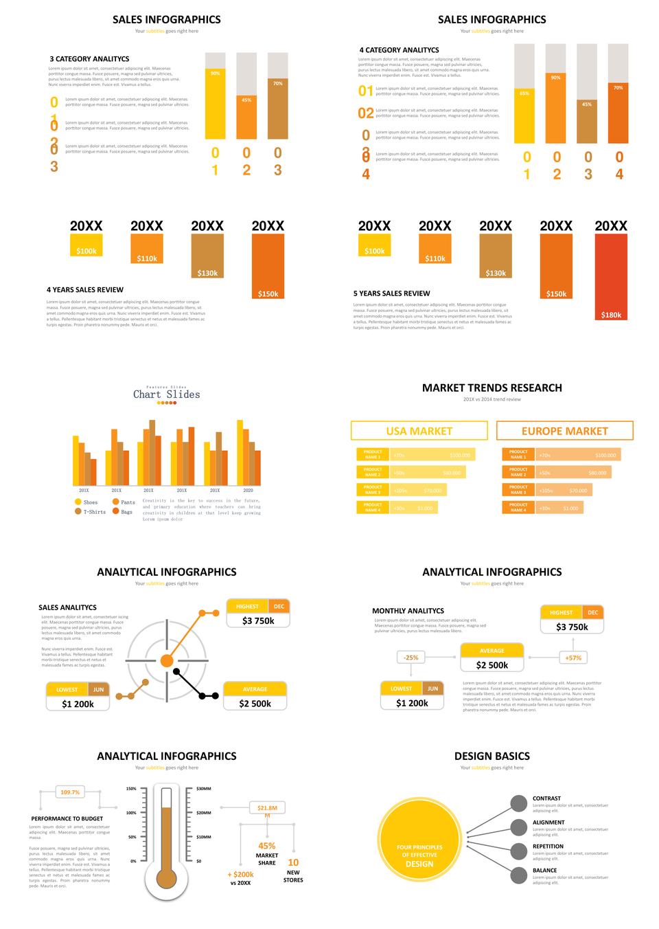 橙黄色并列关系PPT模板