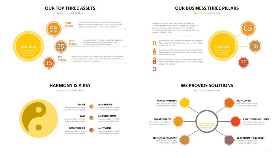 橙黄色并列关系PPT模板