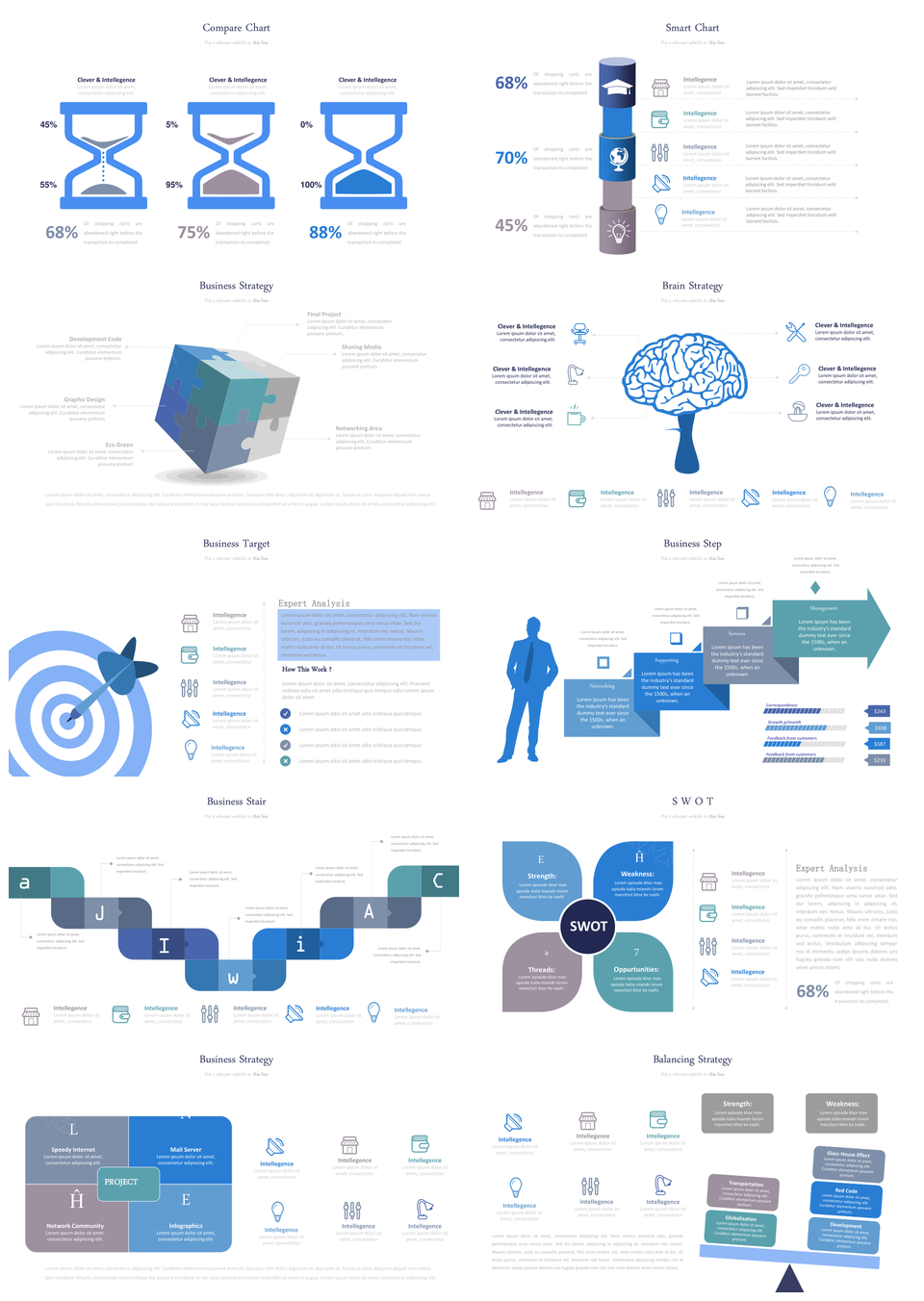 蓝色简约商业PPT模板