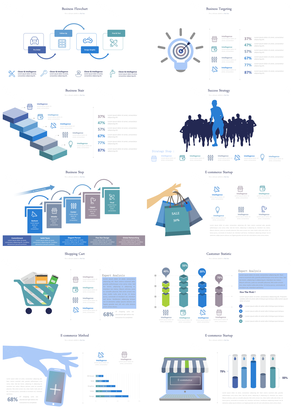 蓝色简约商业PPT模板