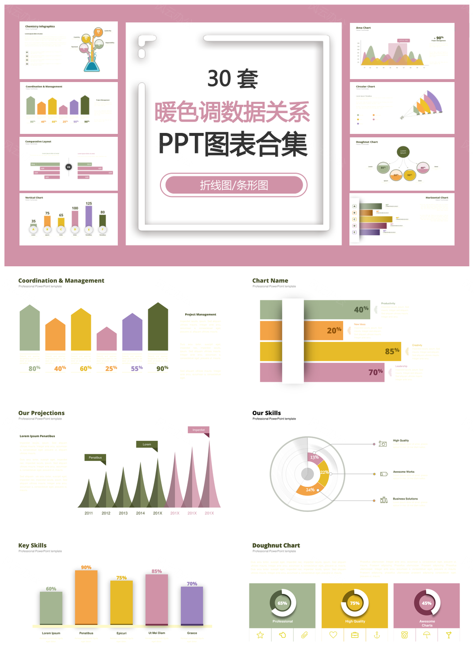 暖色调数据关系PPT模板