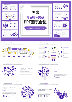 青色循环关系PPT模板