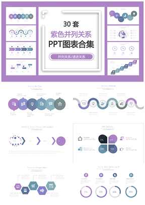 紫色并列关系PPT模板